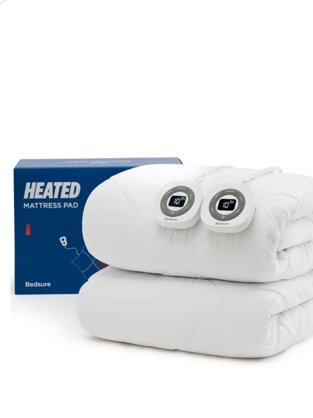 Heated Mattress Pad Dual Remotes White KING